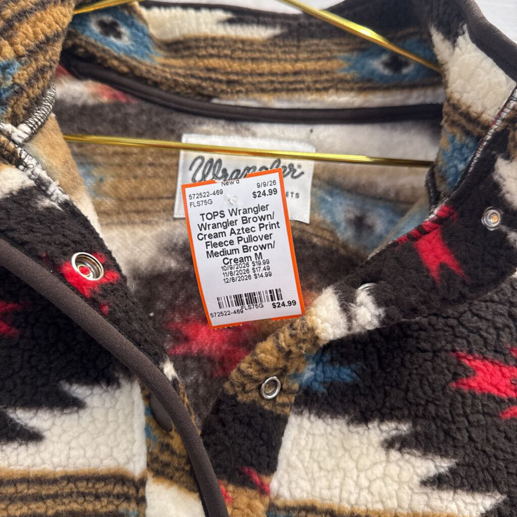 Wrangler Brown/ Cream Aztec Print Fleece Pullover Medium