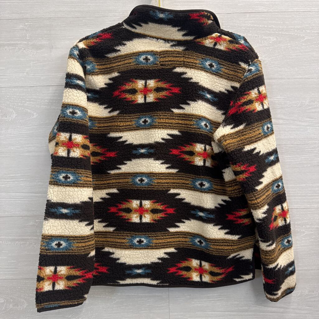 Wrangler Brown/ Cream Aztec Print Fleece Pullover Medium