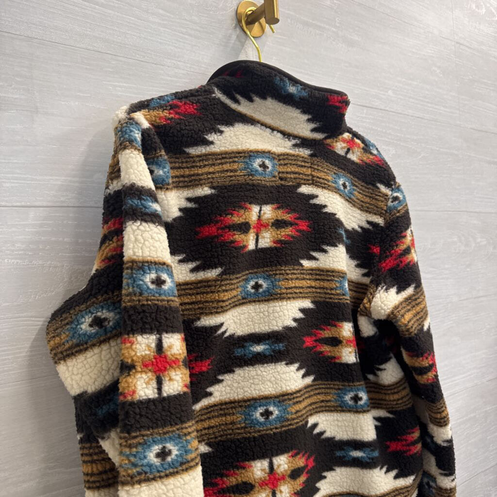 Wrangler Brown/ Cream Aztec Print Fleece Pullover Medium