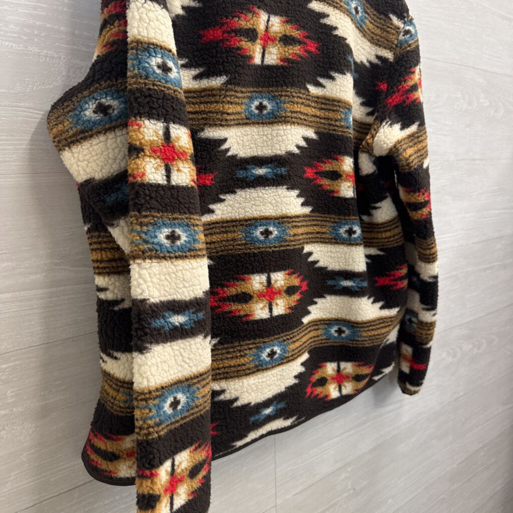 Wrangler Brown/ Cream Aztec Print Fleece Pullover Medium