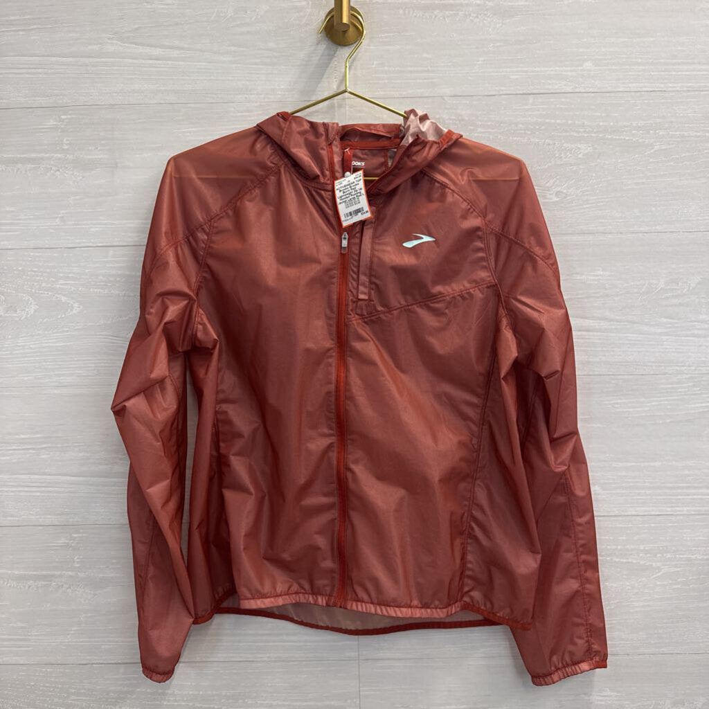 Brooks Burnt Red Lightweight Zip Up Hooded Running Jacket Large