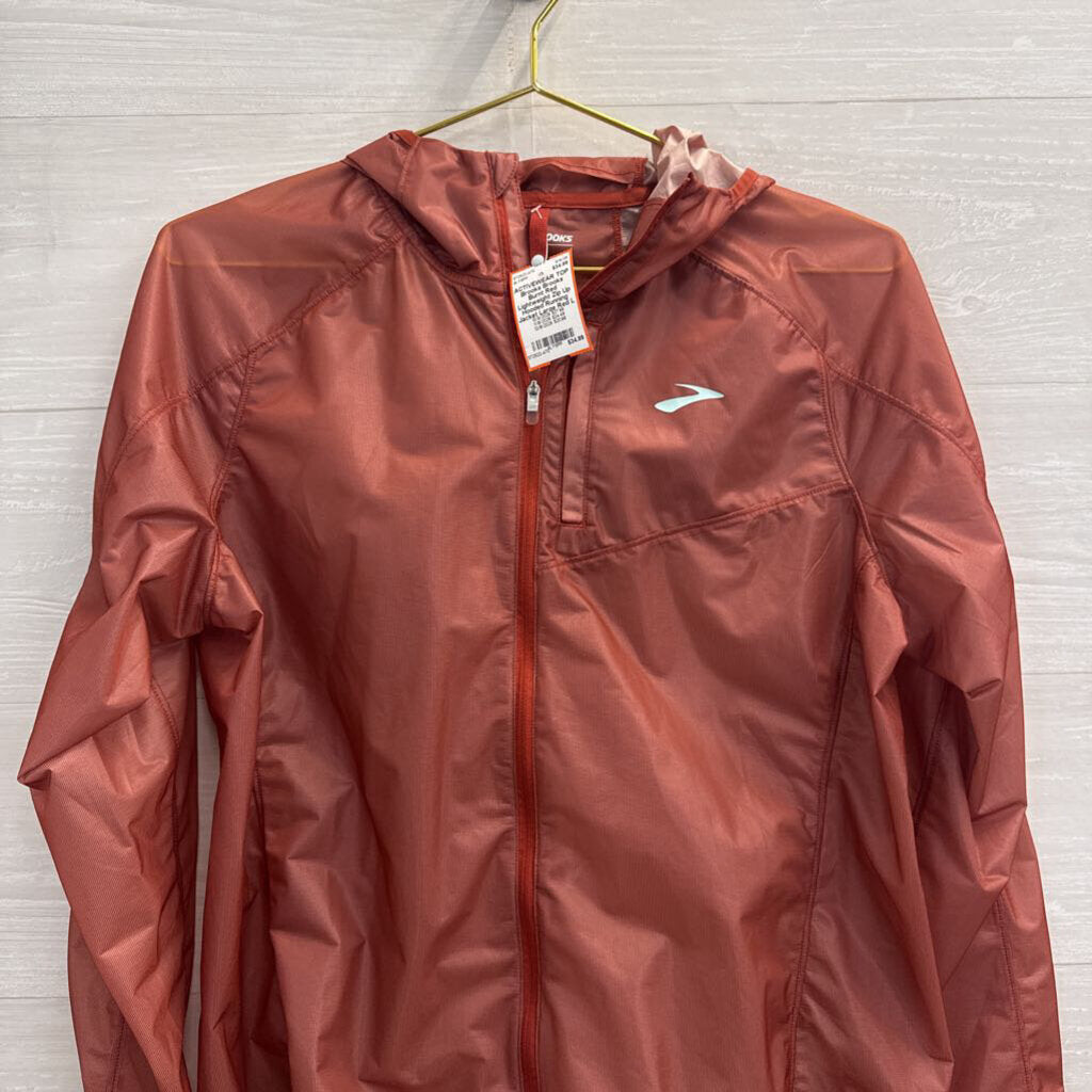 Brooks Burnt Red Lightweight Zip Up Hooded Running Jacket Large