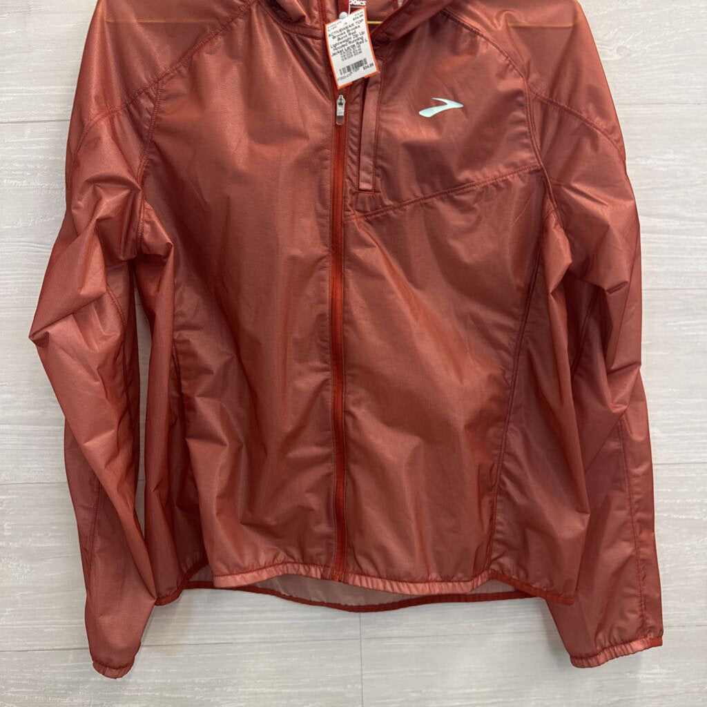 Brooks Burnt Red Lightweight Zip Up Hooded Running Jacket Large
