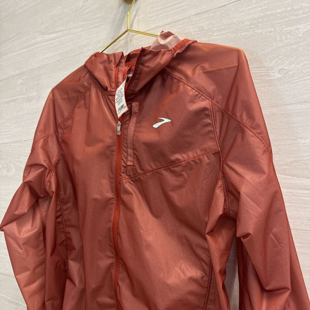 Brooks Burnt Red Lightweight Zip Up Hooded Running Jacket Large