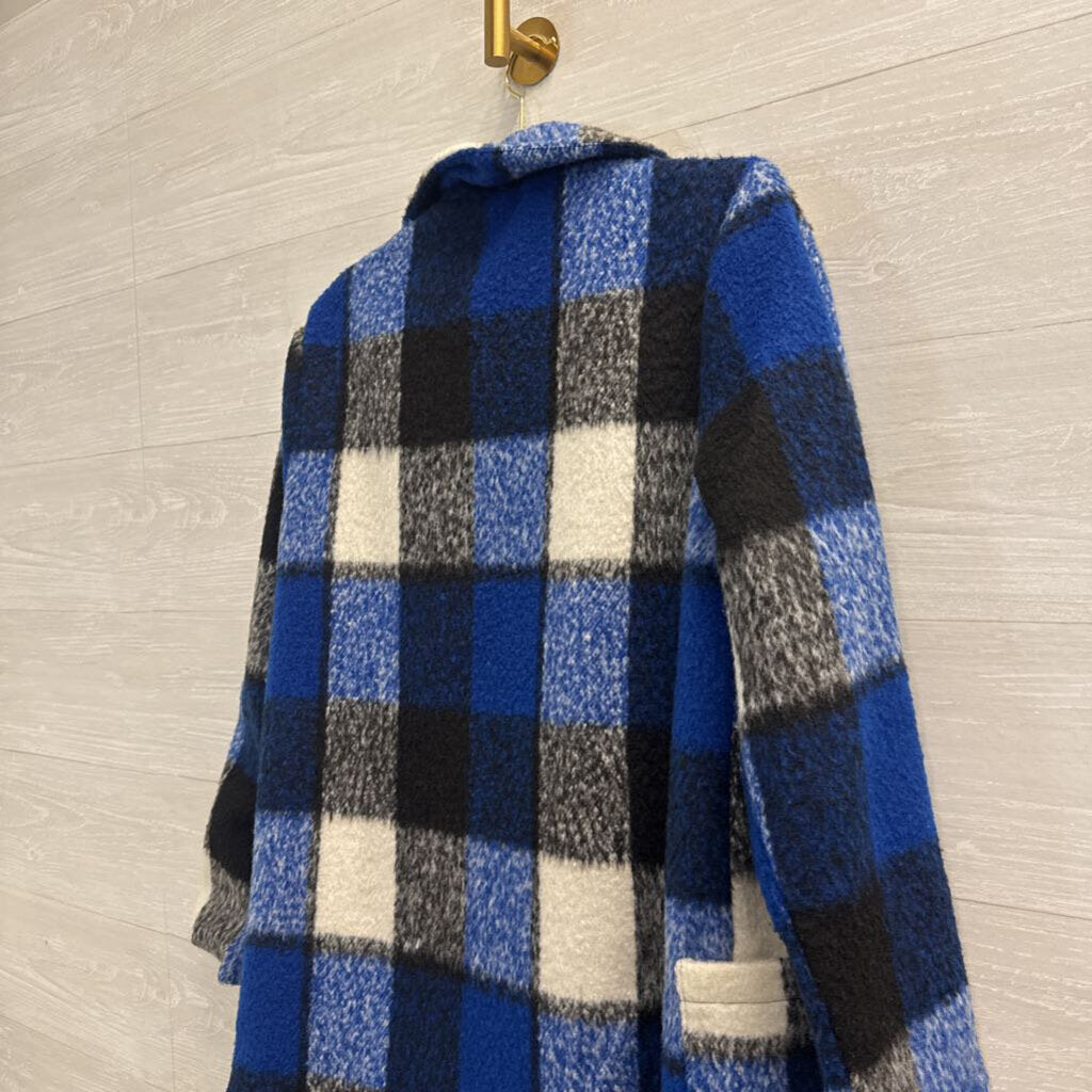 Lulus Blue/ White Plaid Long Jacket Medium