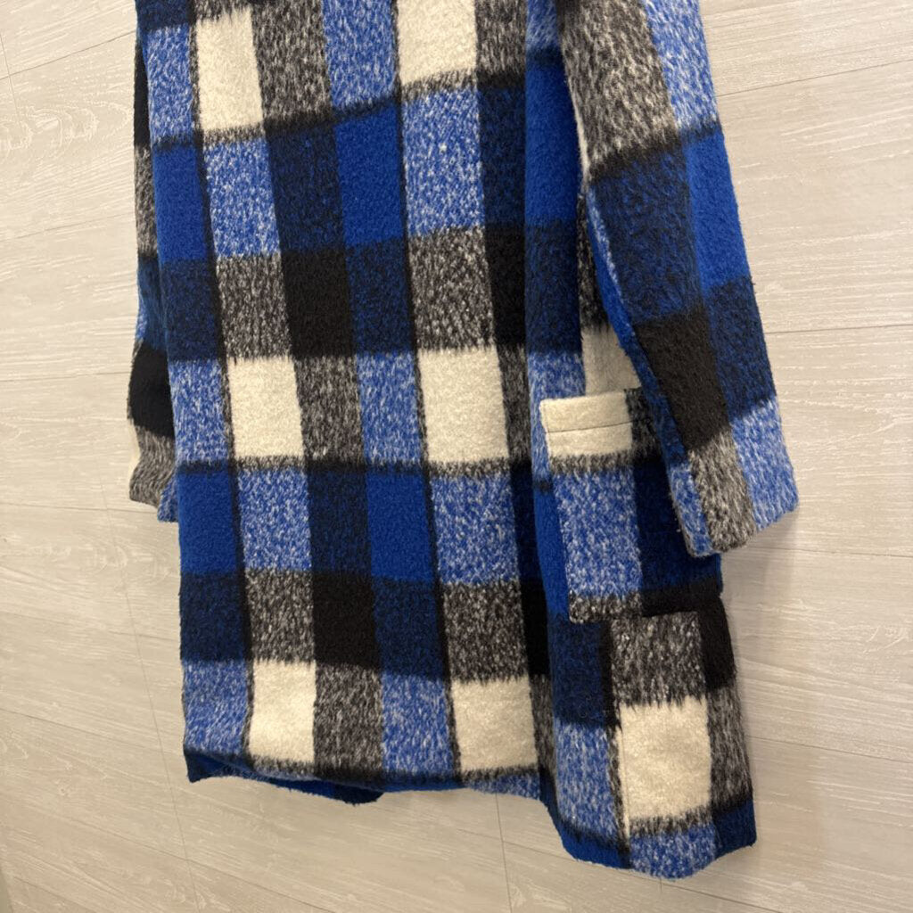 Lulus Blue/ White Plaid Long Jacket Medium