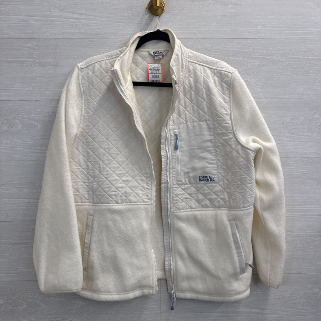 Eddie Bauer Cream Fleece/ Quilted Zip Up Jacket Large