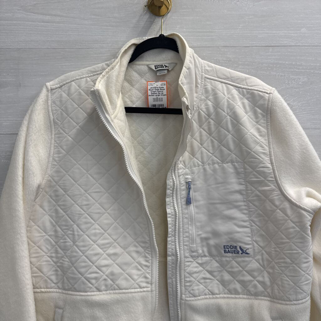 Eddie Bauer Cream Fleece/ Quilted Zip Up Jacket Large
