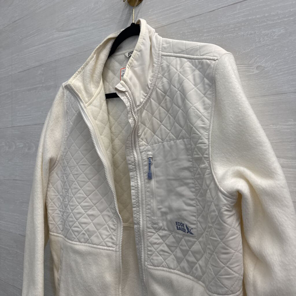 Eddie Bauer Cream Fleece/ Quilted Zip Up Jacket Large