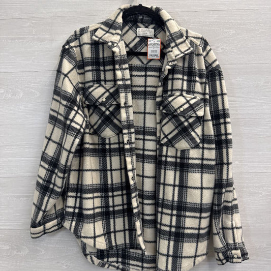 Z Supply White/ Black Fleece Plaid Shacket Large