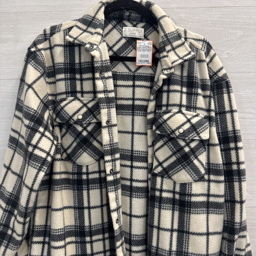 Z Supply White/ Black Fleece Plaid Shacket Large
