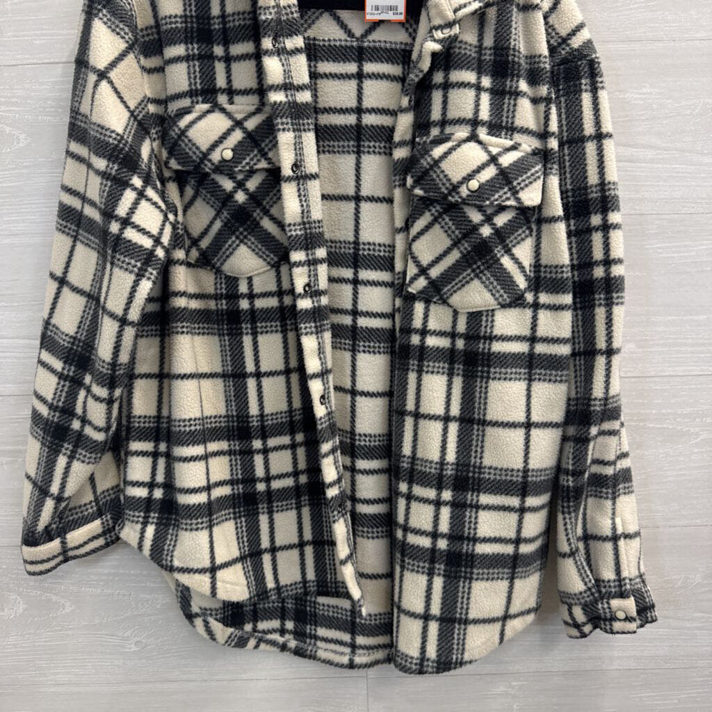 Z Supply White/ Black Fleece Plaid Shacket Large