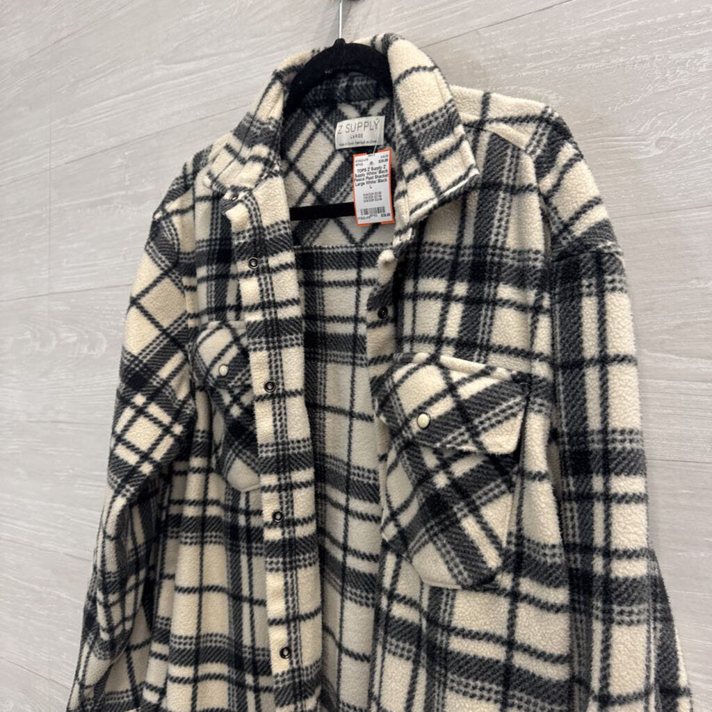 Z Supply White/ Black Fleece Plaid Shacket Large