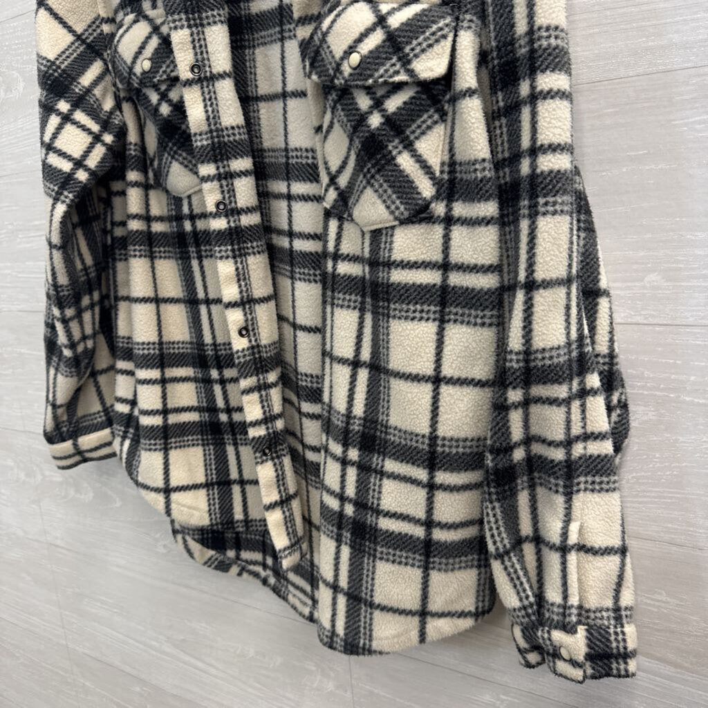 Z Supply White/ Black Fleece Plaid Shacket Large