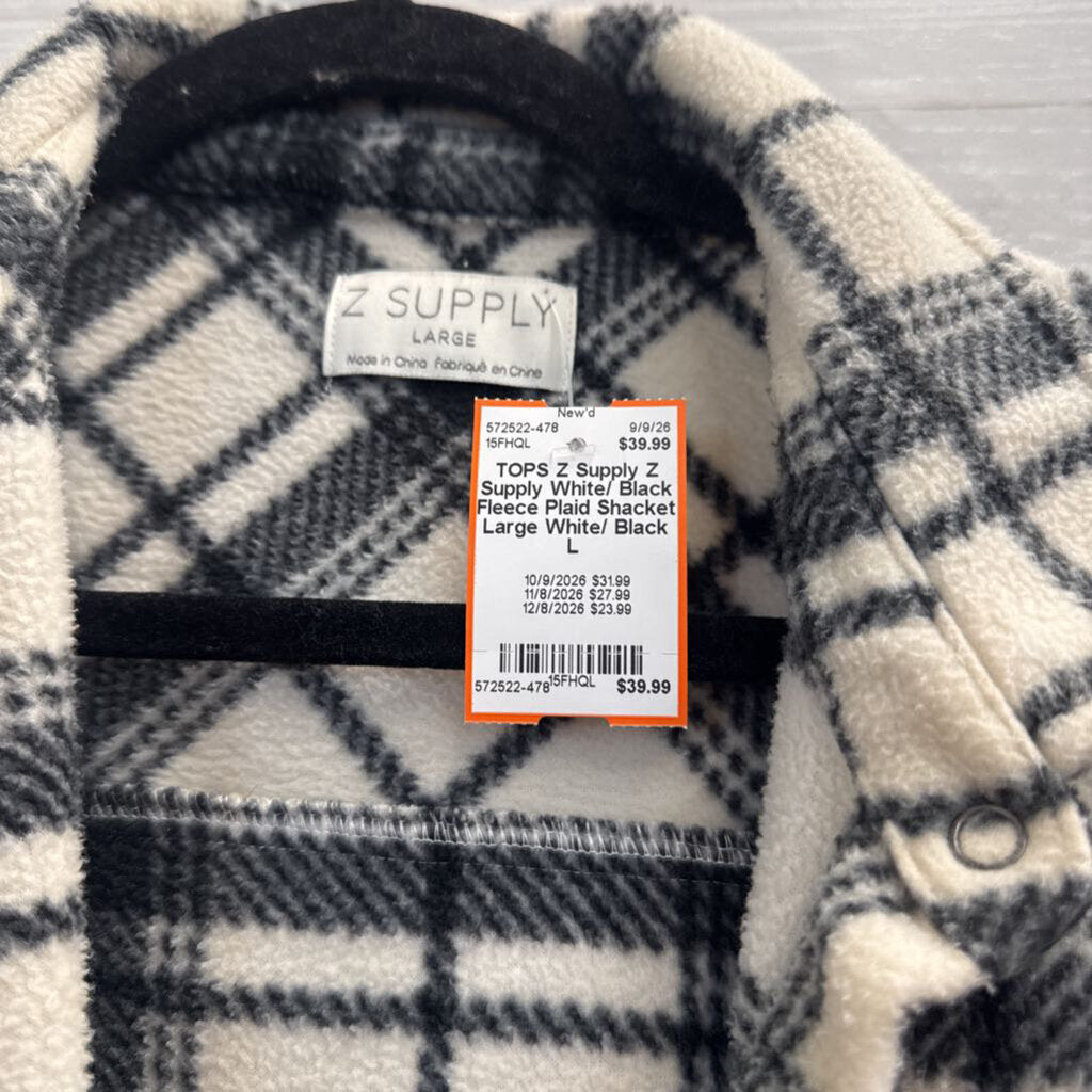 Z Supply White/ Black Fleece Plaid Shacket Large