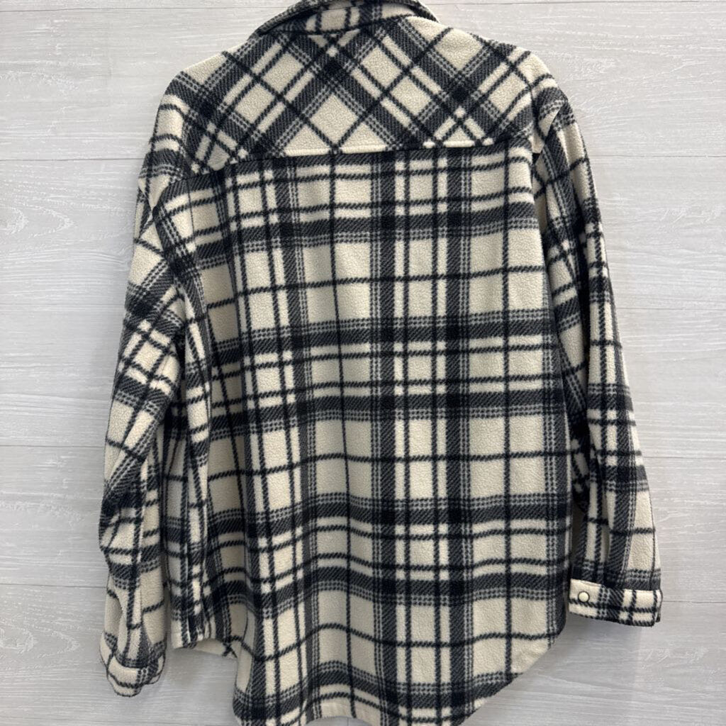 Z Supply White/ Black Fleece Plaid Shacket Large