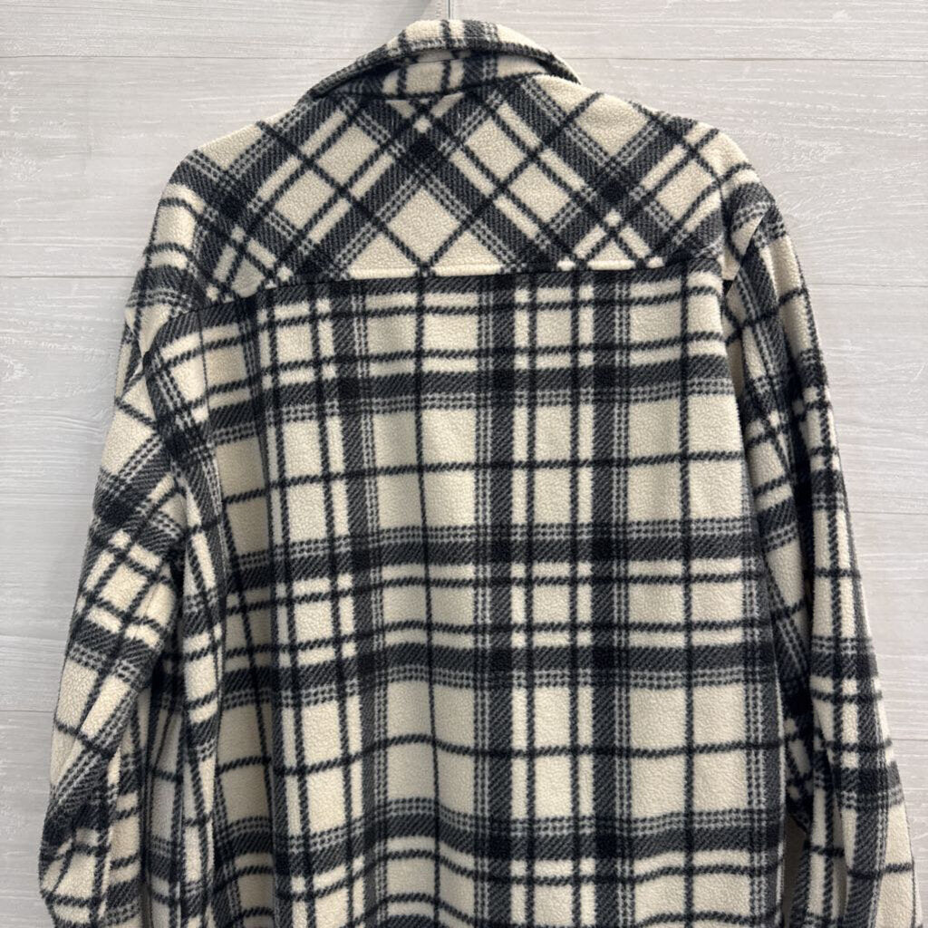 Z Supply White/ Black Fleece Plaid Shacket Large