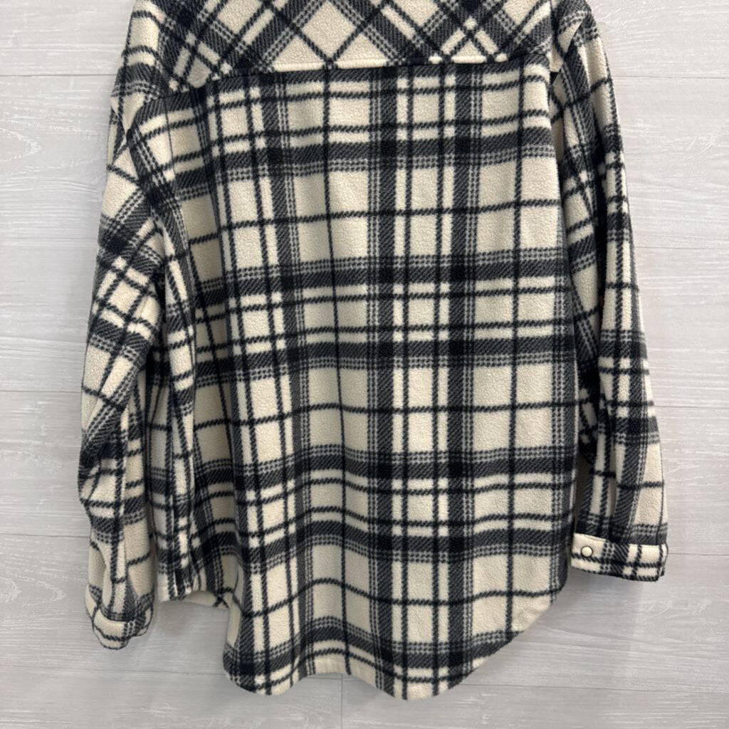 Z Supply White/ Black Fleece Plaid Shacket Large