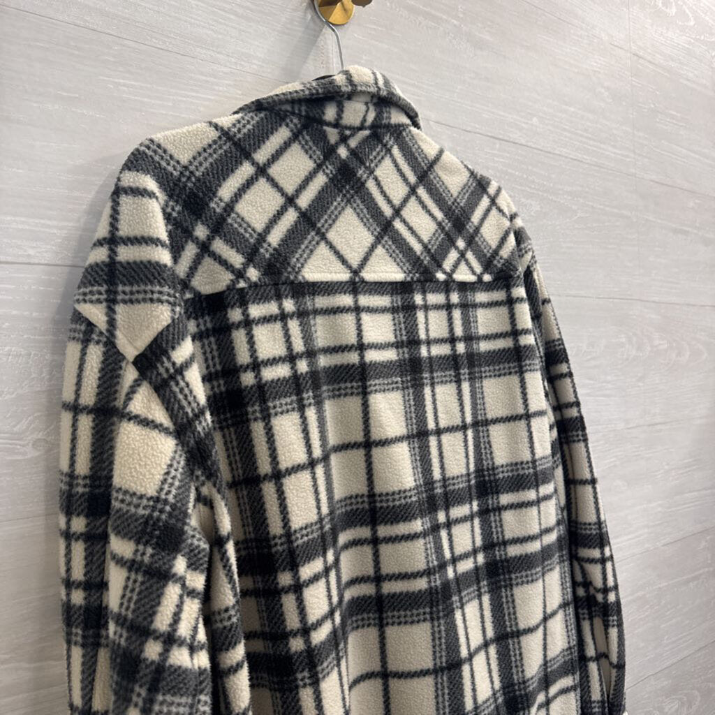 Z Supply White/ Black Fleece Plaid Shacket Large