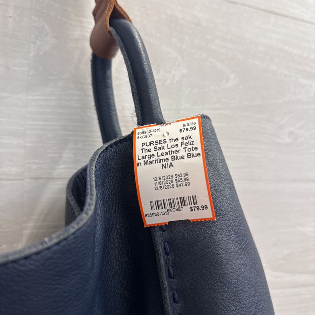 The Sak Los Feliz Large Leather Tote in Maritime Blue
