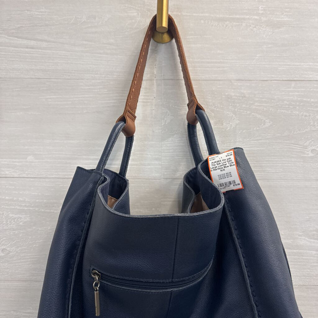 The Sak Los Feliz Large Leather Tote in Maritime Blue