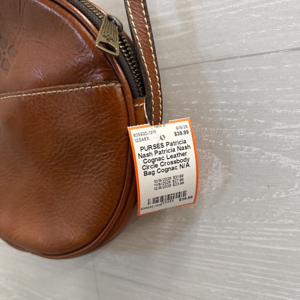 Patricia Nash Cognac Leather Circle Crossbody Bag