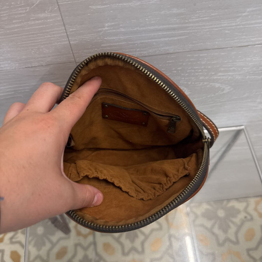 Patricia Nash Cognac Leather Circle Crossbody Bag
