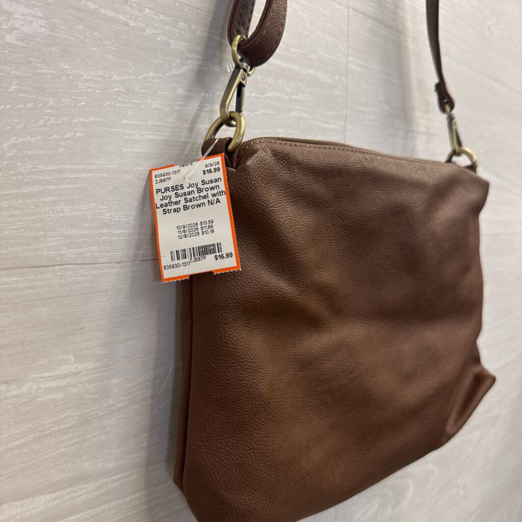 Joy Susan Brown Leather Satchel with Strap