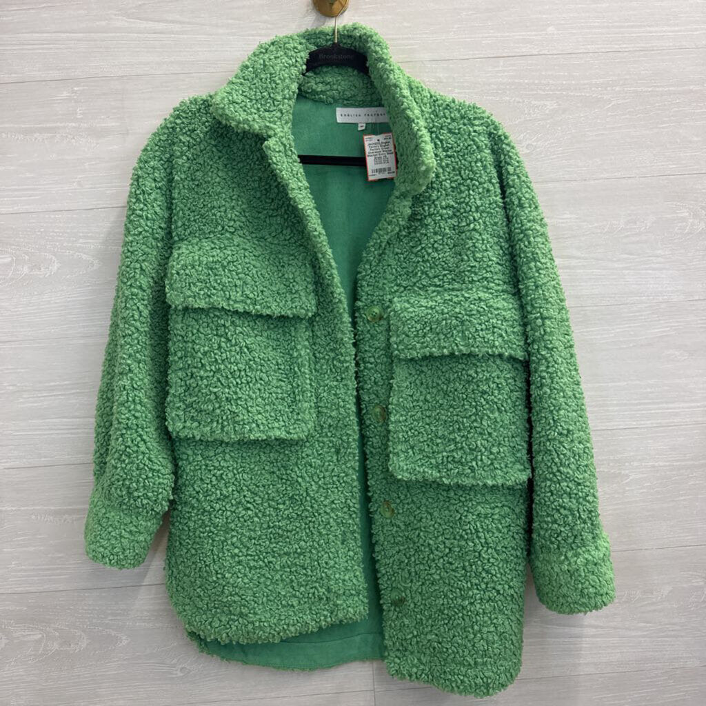 English Factory Green Oversized Sherpa Shacket Extra Small