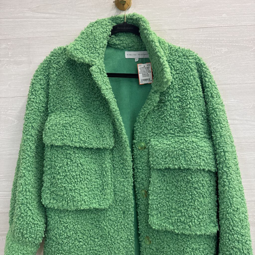 English Factory Green Oversized Sherpa Shacket Extra Small