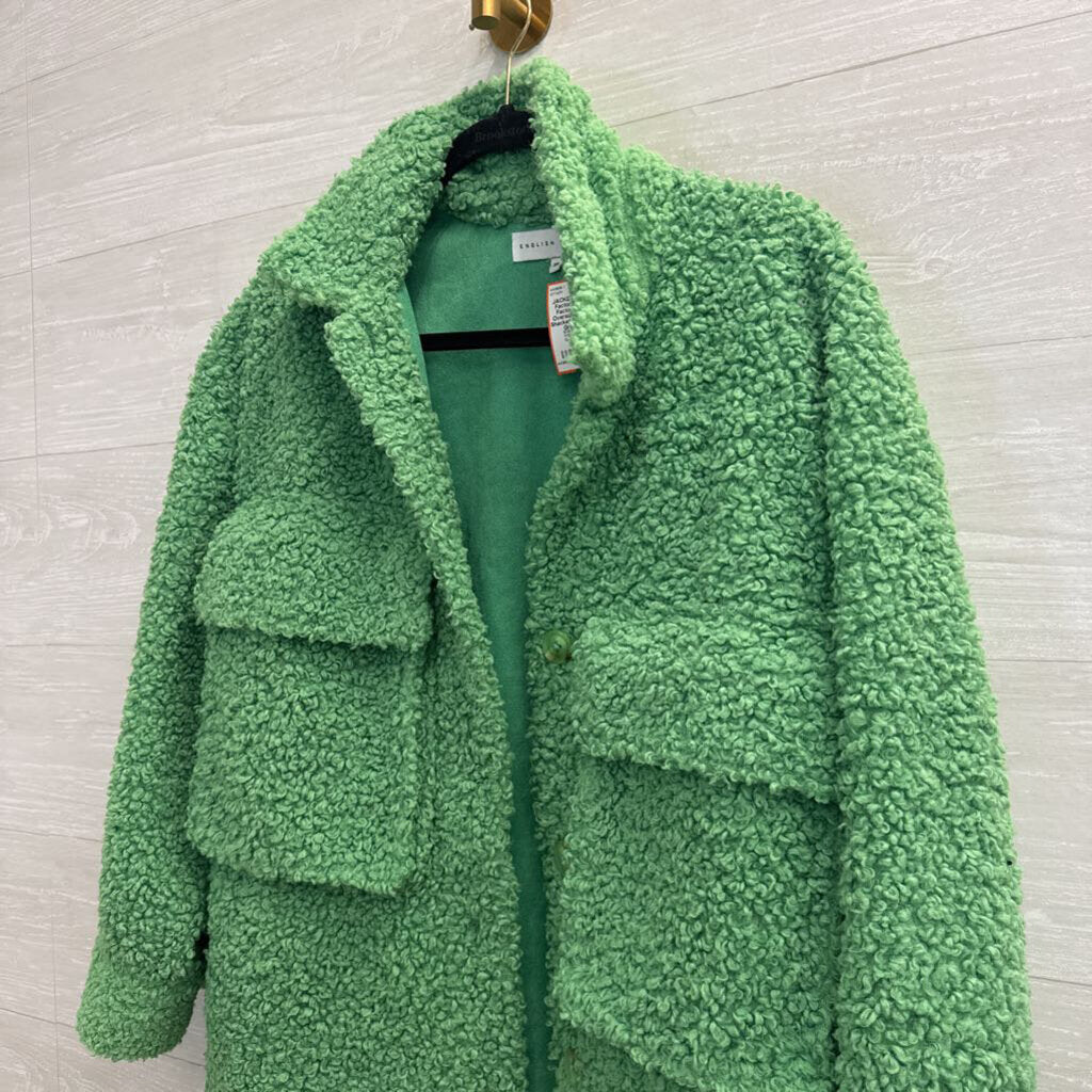 English Factory Green Oversized Sherpa Shacket Extra Small