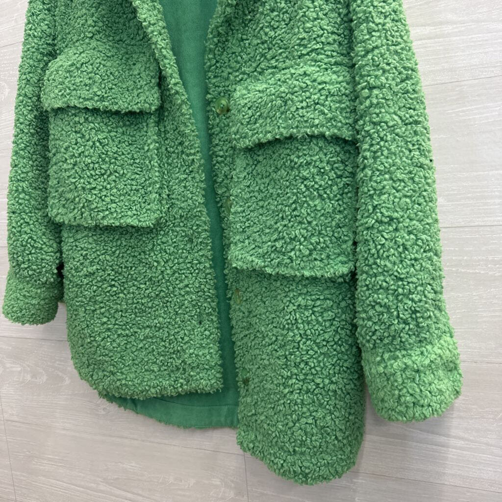 English Factory Green Oversized Sherpa Shacket Extra Small