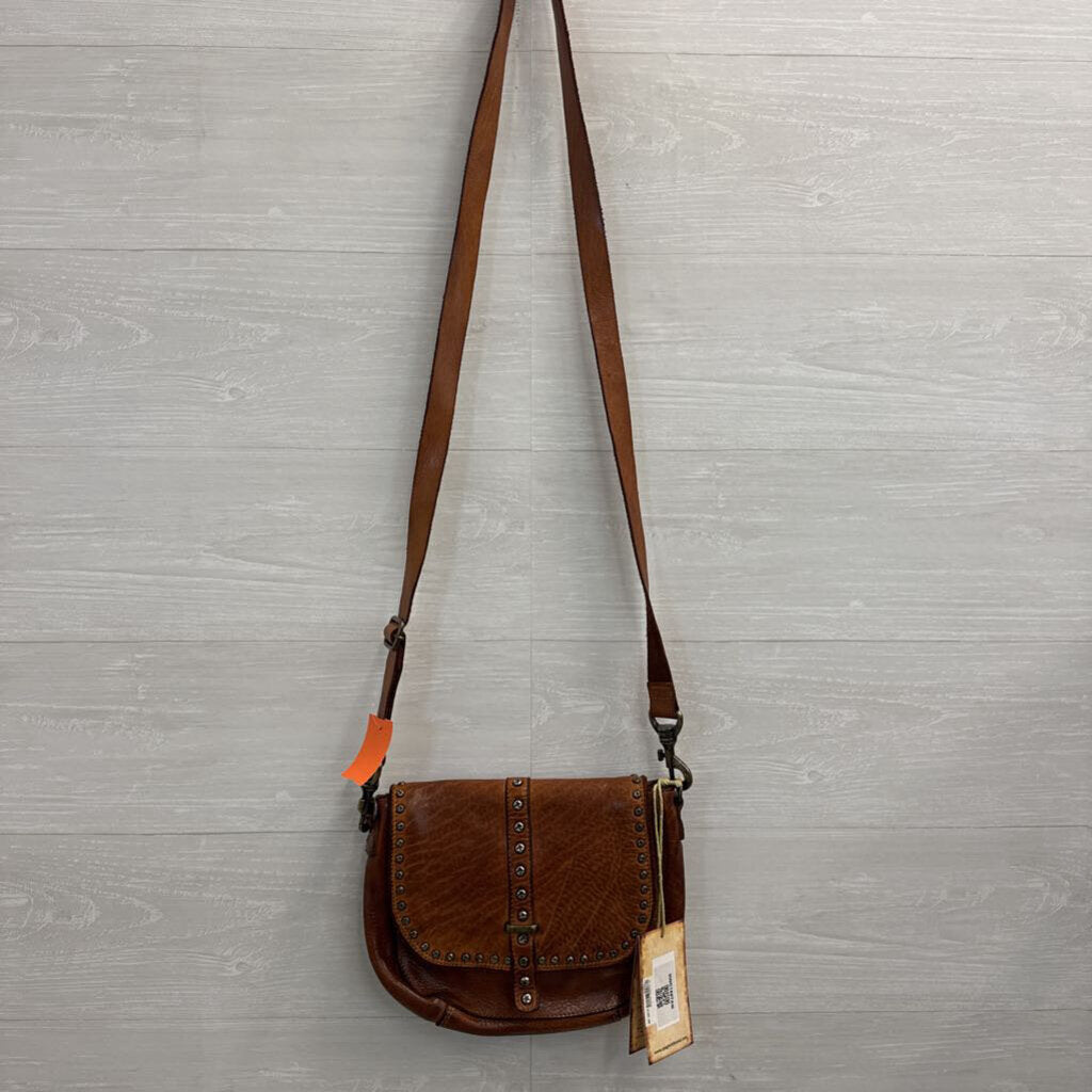 Spaghetti Western Tan Studded Leather Saddle Crossbody Bag