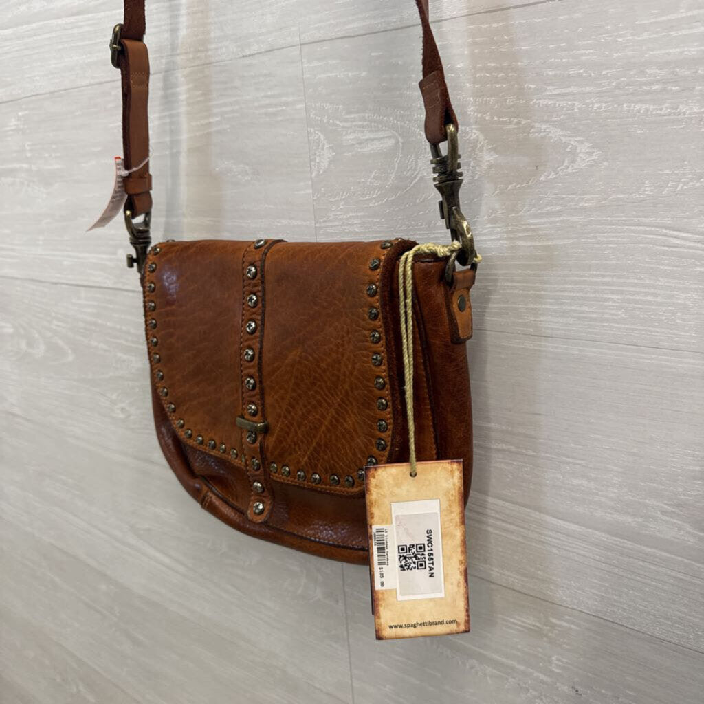 Spaghetti Western Tan Studded Leather Saddle Crossbody Bag