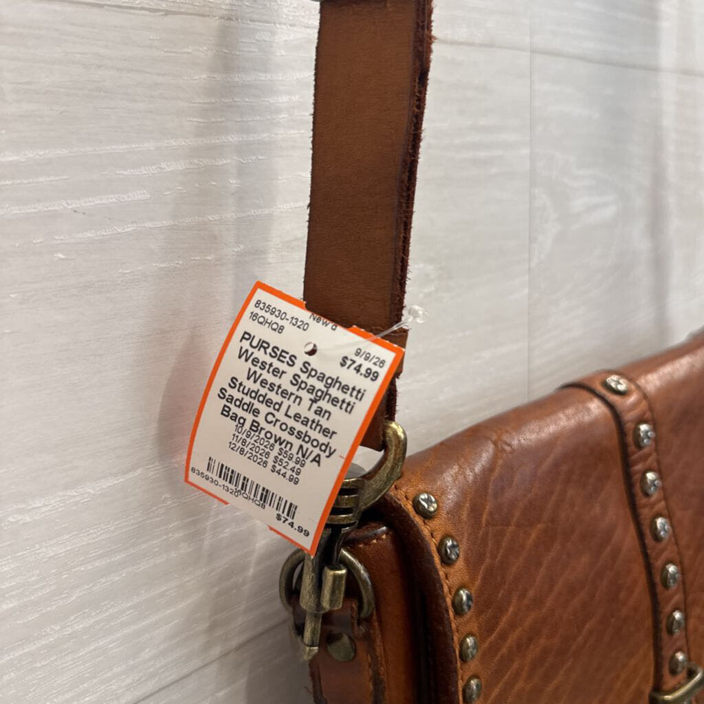 Spaghetti Western Tan Studded Leather Saddle Crossbody Bag