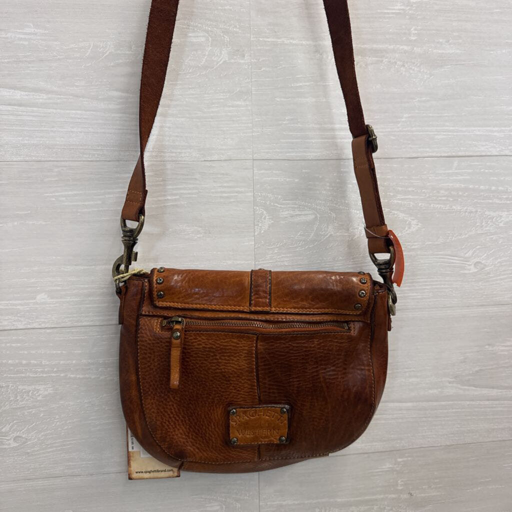 Spaghetti Western Tan Studded Leather Saddle Crossbody Bag