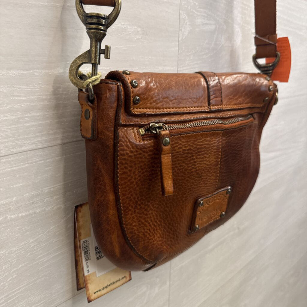 Spaghetti Western Tan Studded Leather Saddle Crossbody Bag