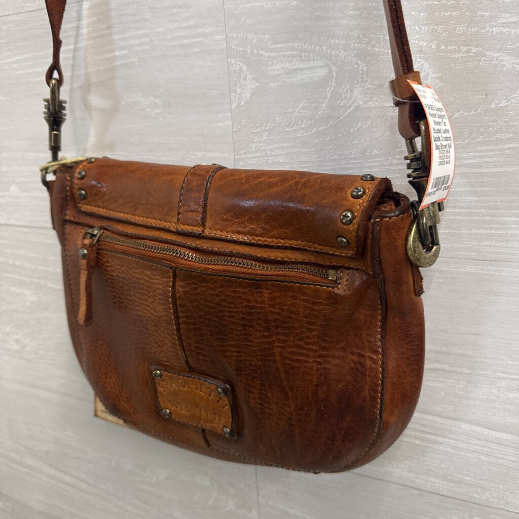 Spaghetti Western Tan Studded Leather Saddle Crossbody Bag