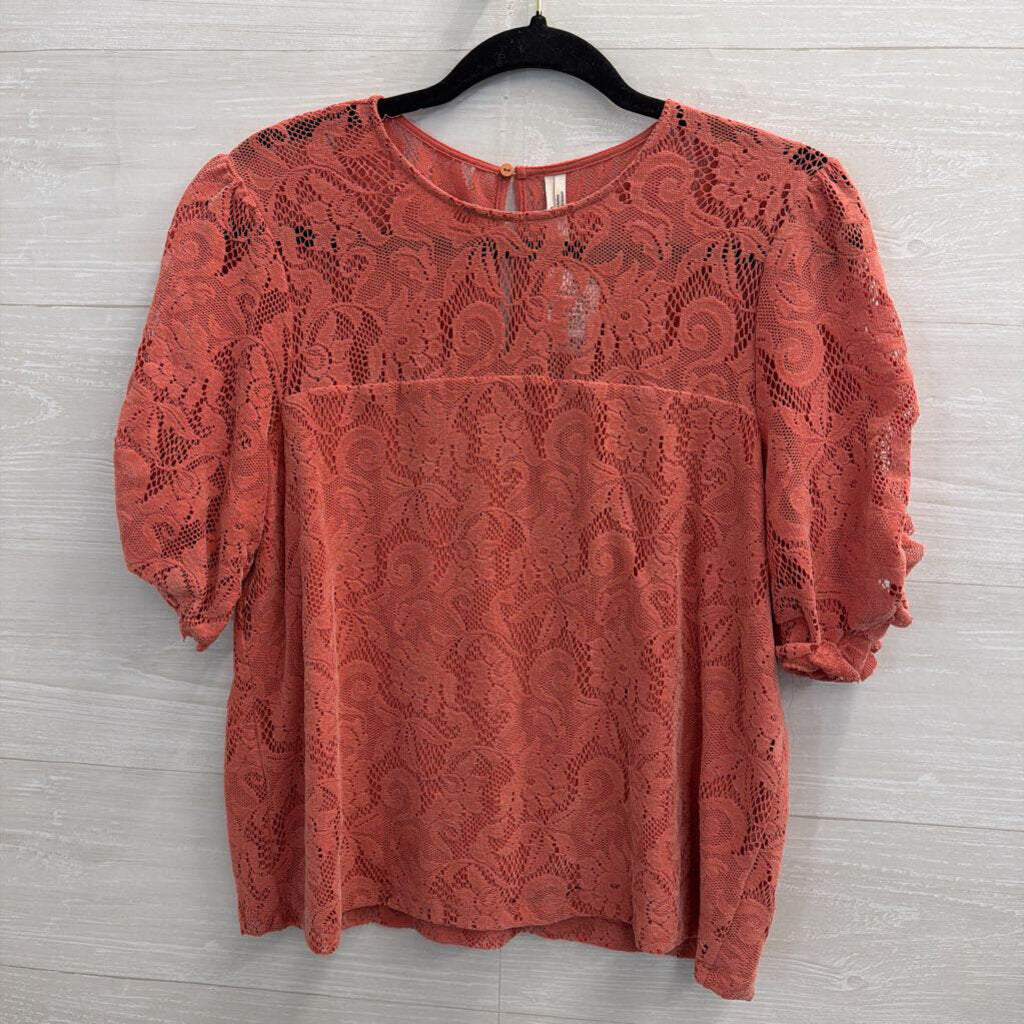 Anthropologie Orange Lace Short Sleeve Top Medium