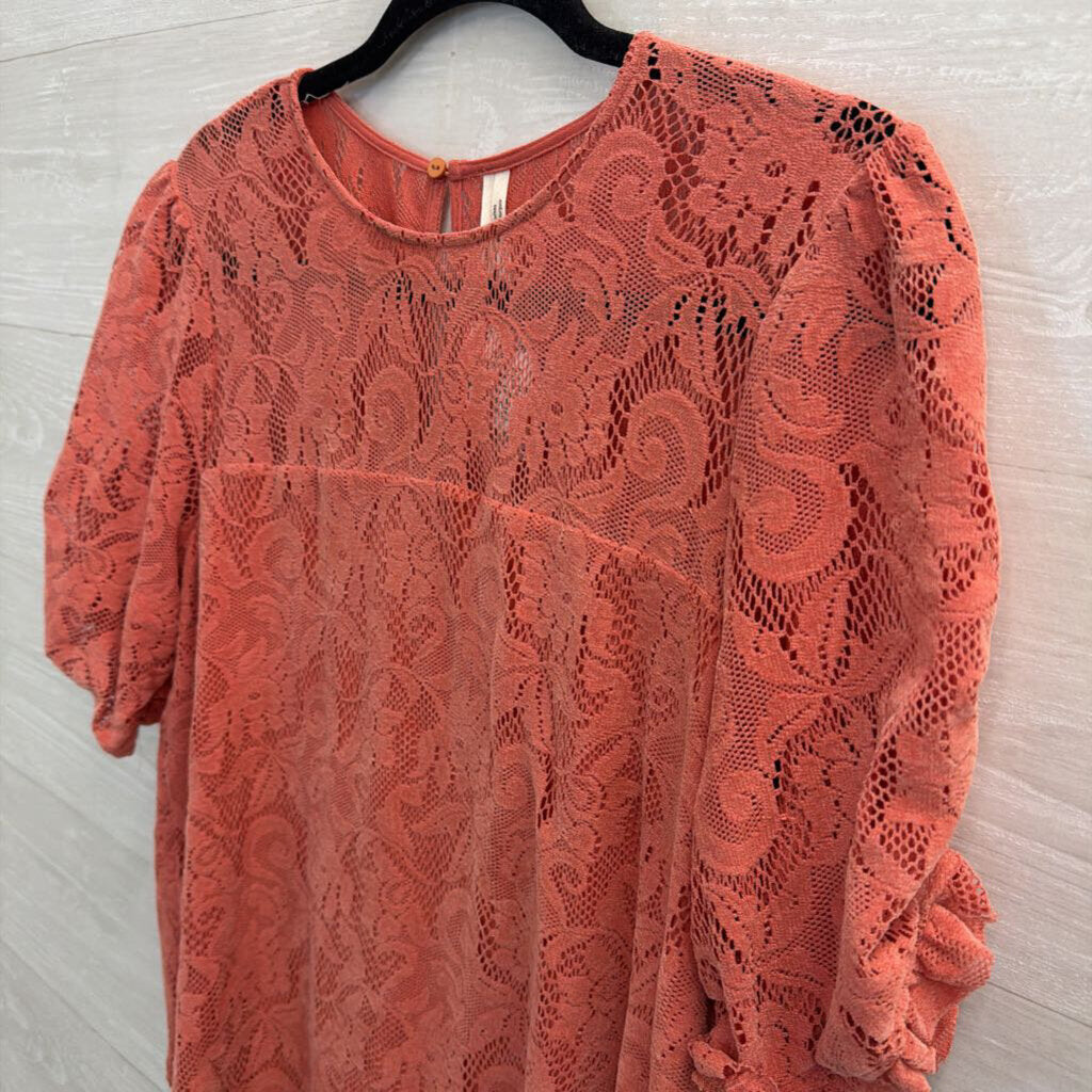 Anthropologie Orange Lace Short Sleeve Top Medium