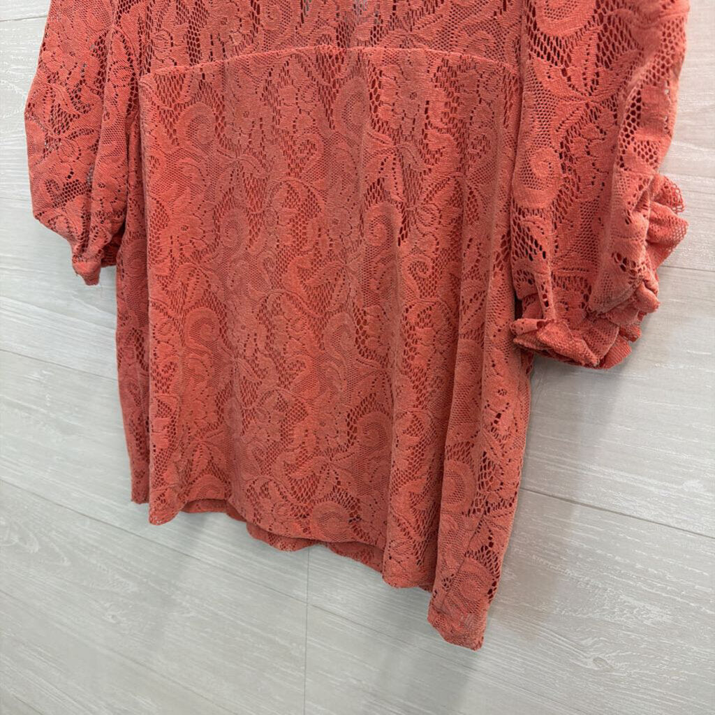 Anthropologie Orange Lace Short Sleeve Top Medium