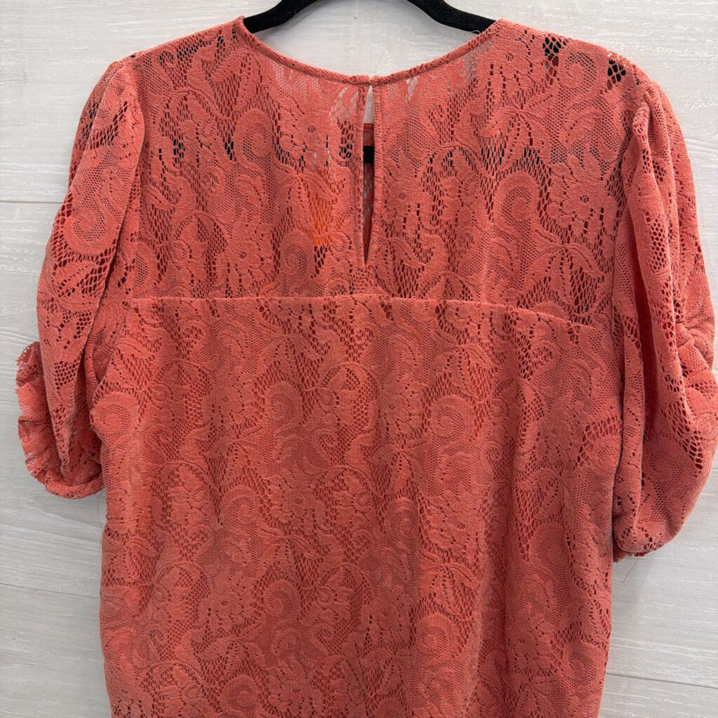 Anthropologie Orange Lace Short Sleeve Top Medium
