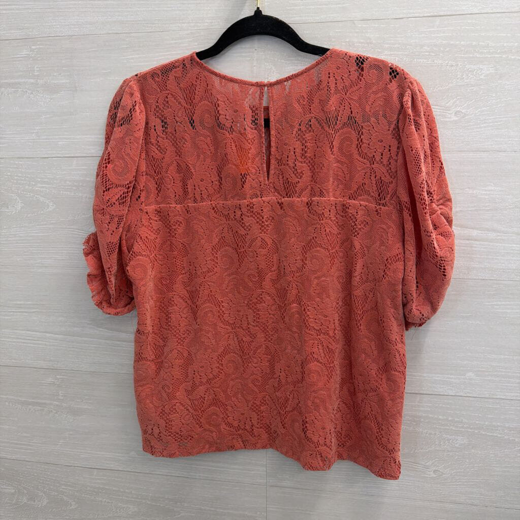 Anthropologie Orange Lace Short Sleeve Top Medium