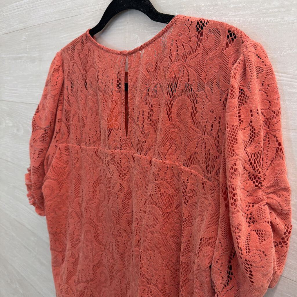 Anthropologie Orange Lace Short Sleeve Top Medium