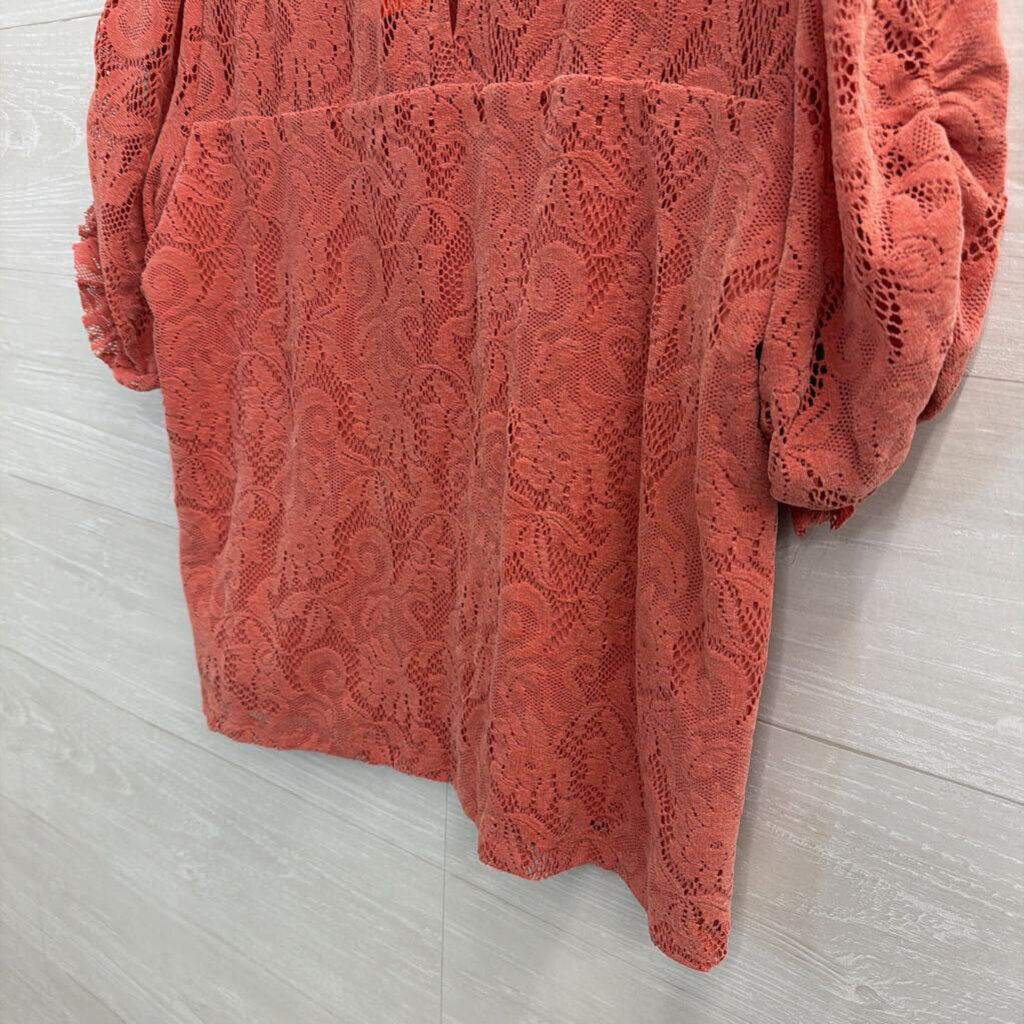 Anthropologie Orange Lace Short Sleeve Top Medium