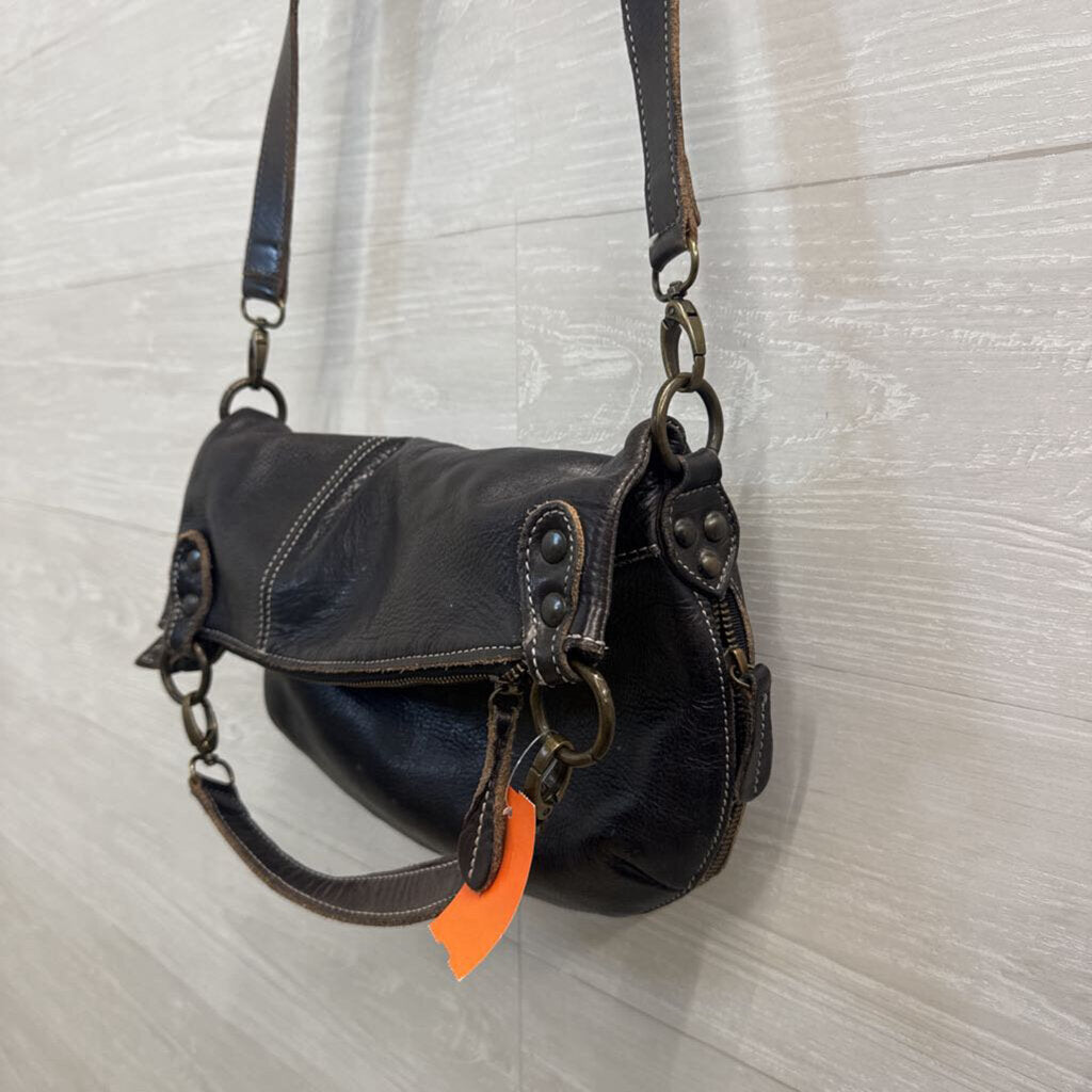 Bed Stu Tahiti Black Leather Foldover Crossbody Bag