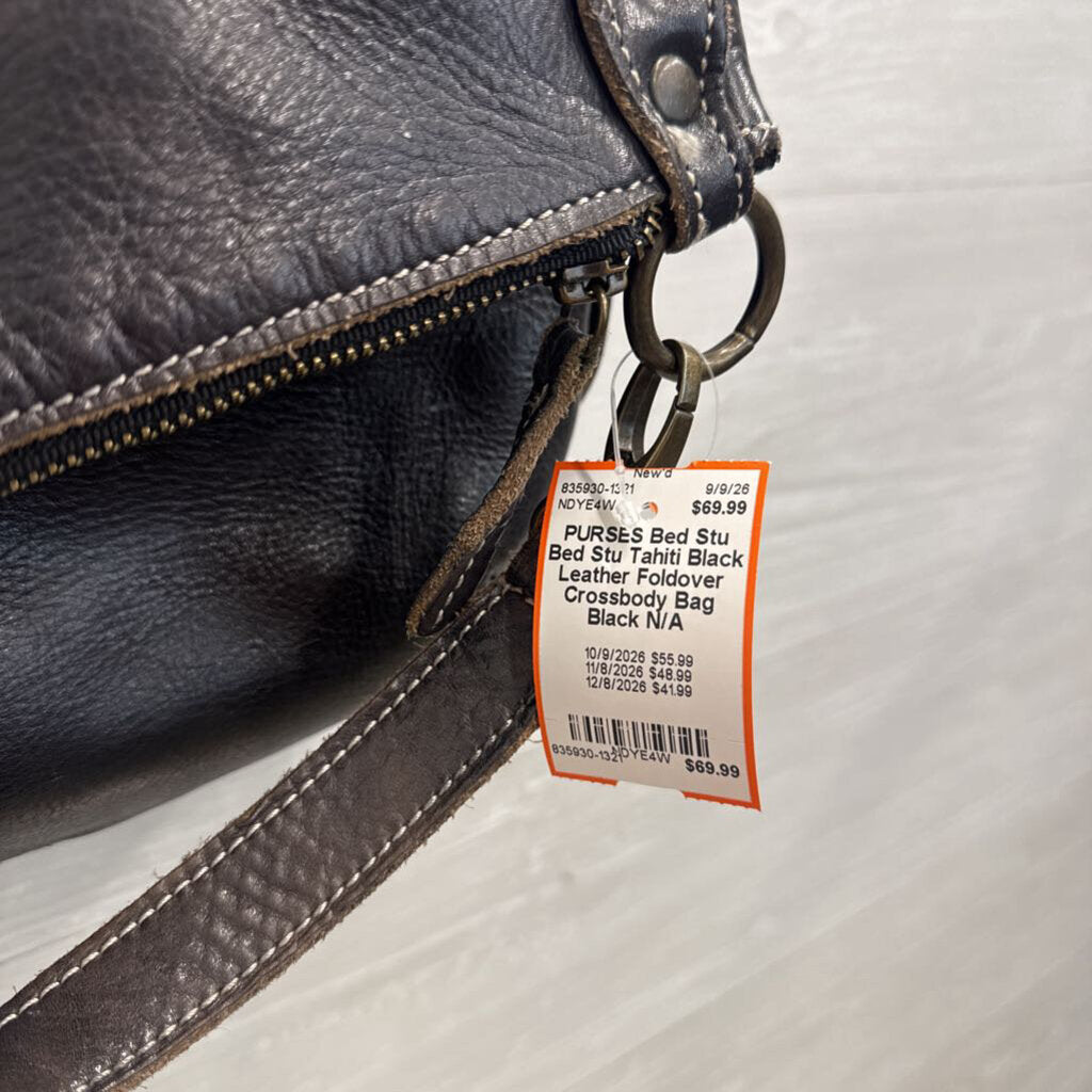 Bed Stu Tahiti Black Leather Foldover Crossbody Bag