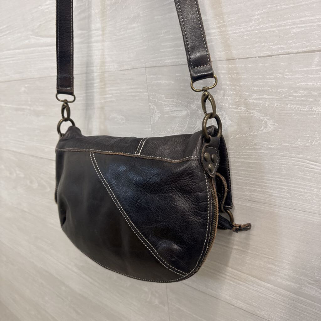 Bed Stu Tahiti Black Leather Foldover Crossbody Bag