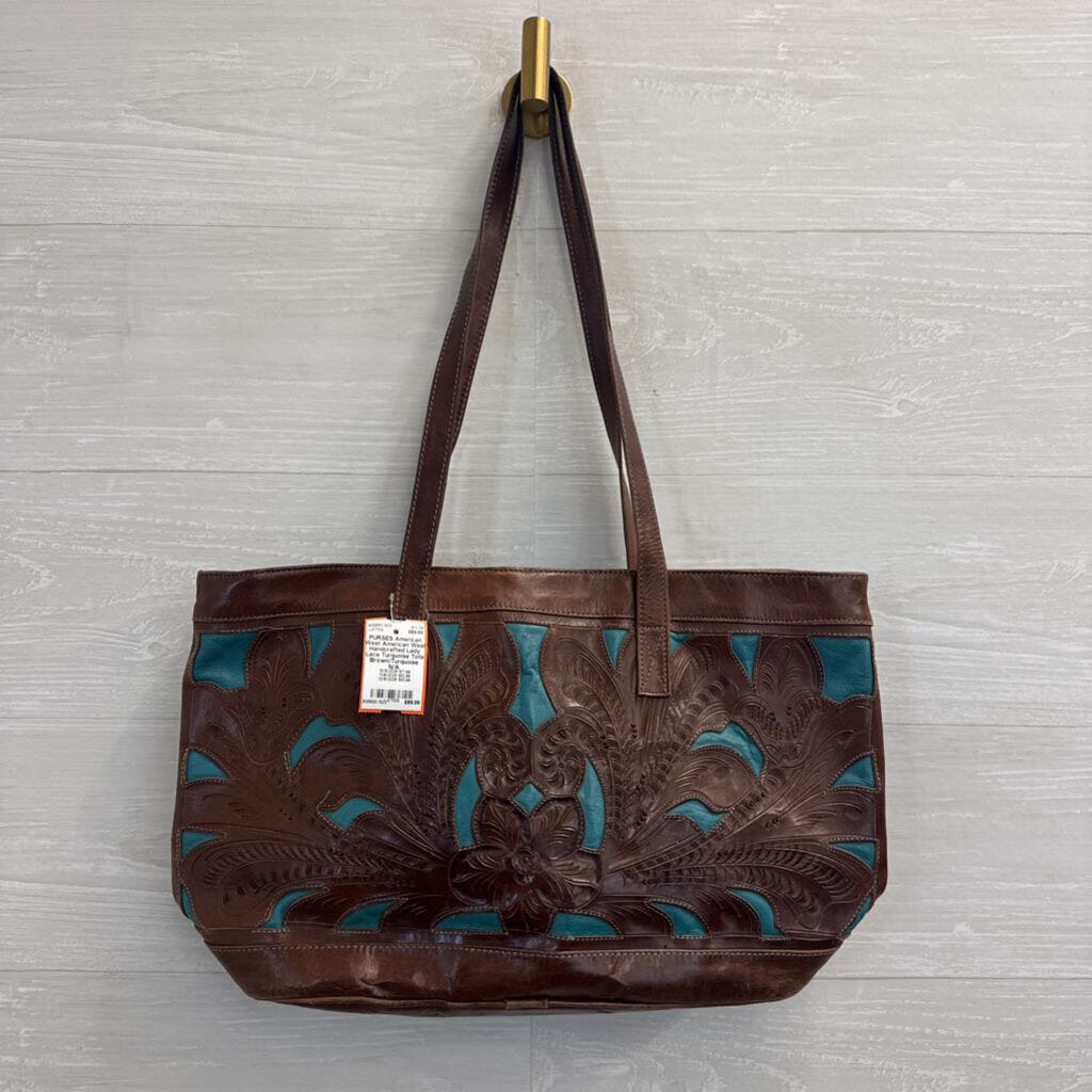 American West Handcrafted Lady Lace Turquoise Tote