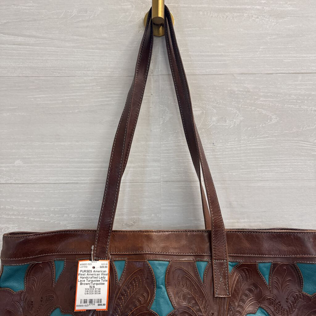 American West Handcrafted Lady Lace Turquoise Tote